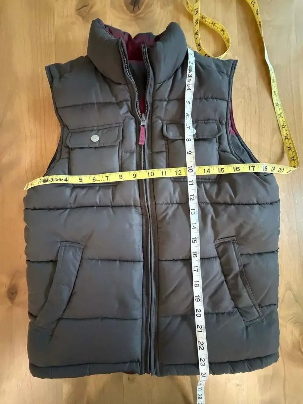 GAP Kids Unisex Air Force Grey Maroon Reversible Striped Full Zip Puffer Vest XL